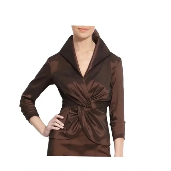 Tadashi Shoji Vintage Taffeta Twist Front Nip Tick Cuff Top - Picture 1 of 8